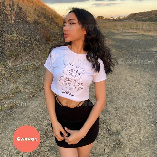 Áo croptop trắng thêu gấu cute bear thun gân dễ thương đáng yêu phong cách thời trang nữ freesize carrotxinhdep