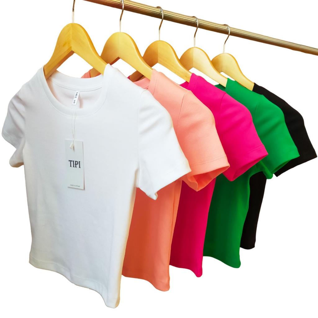 Áo croptop nữ cổ tròn tay ngắn, chất 100% cotton Zip, croptop cổ tròn ngắn tay trơn phong cách Hàn Quốc