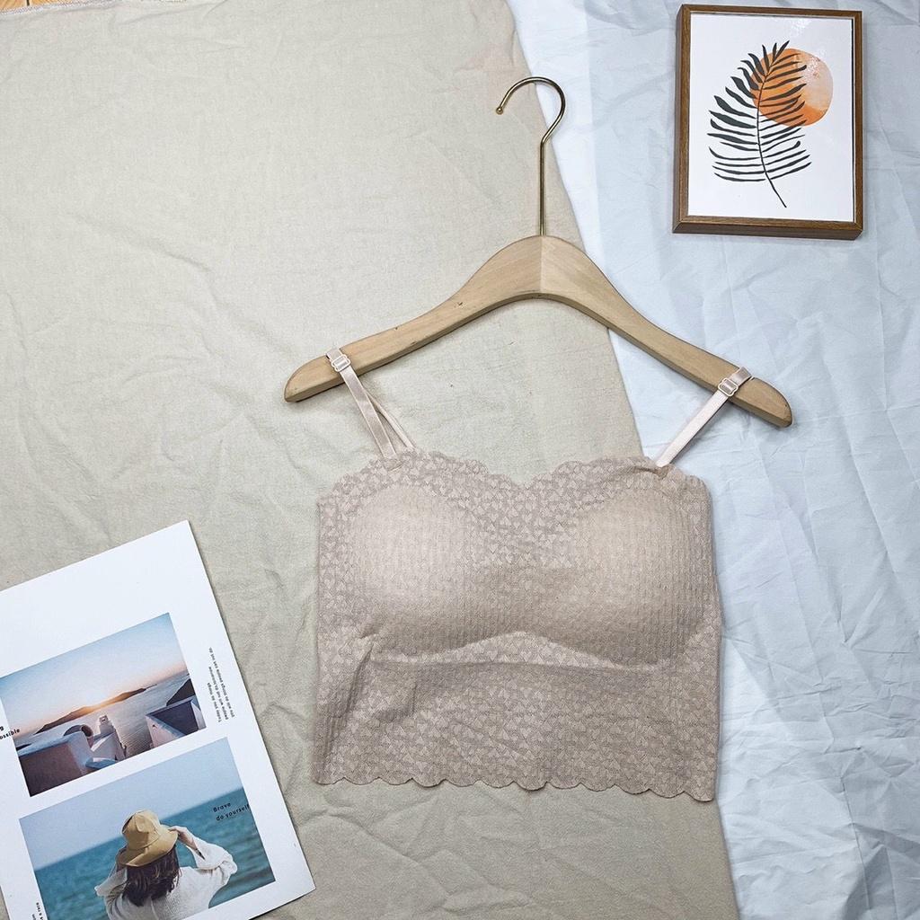 Áo Ngực Bra Nữ 2 Dây Croptop Ren Hoa Co Dãn Thoáng Mát