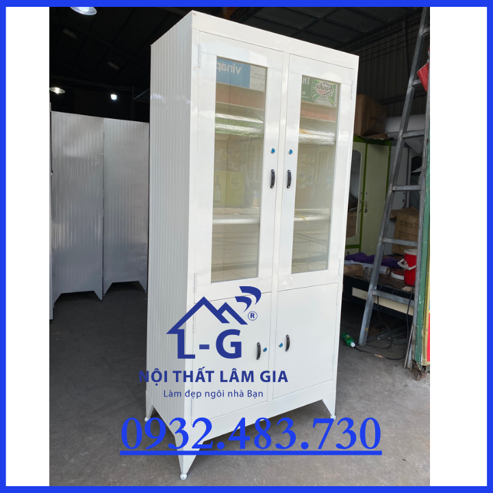 Tủ sắt hồ sơ sơn dầu kiếng màu trắng 1m8x90 LGKSD-01