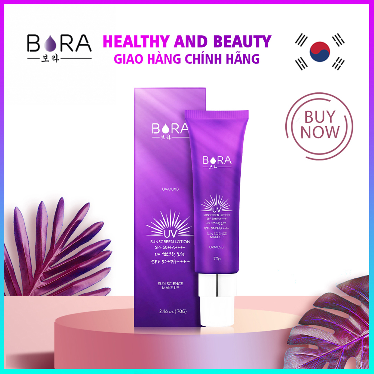 Kem chống nắng Bora UV Sunscreen Lotion SPF 50+/ PA++++ bảo vệ da lên đến 12h tuýp 70g