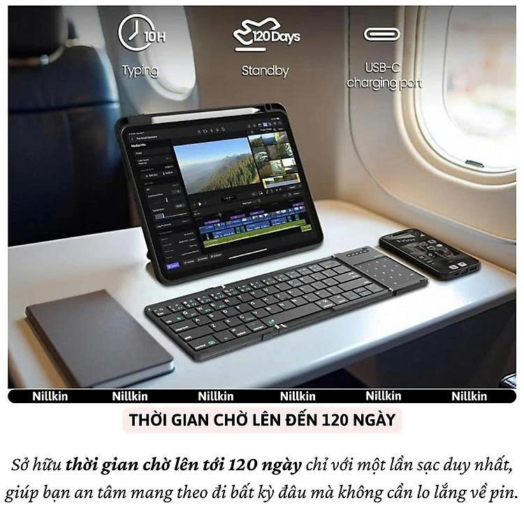Bàn phím gấp gọn di động không dây bluetooth V5.2 tích hợp trackpad &amp; phím số hiệu Nillkin Cube Pocket - Nhỏ gọn, mỏng nhẹ, phím tắt thông minh, hỗ trợ Androids &amp; iOS, gõ thoải mái cho iPad cho iPhone, máy tính bảng, cho macbook, laptop - hàng nhập khẩu