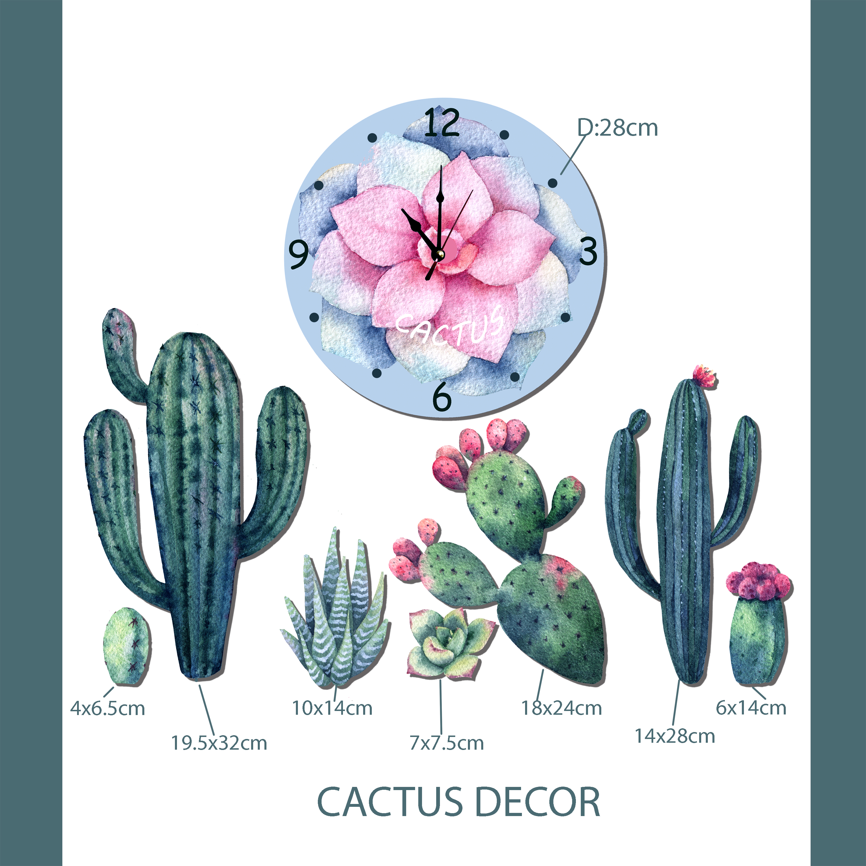 SET TRANH ĐỒNG HỒ TREO TƯỜNG CACTUS XƯƠNG RỒNG LUHAU TRANG TRÍ PHÒNG KHÁCH, PHÒNG NGỦ