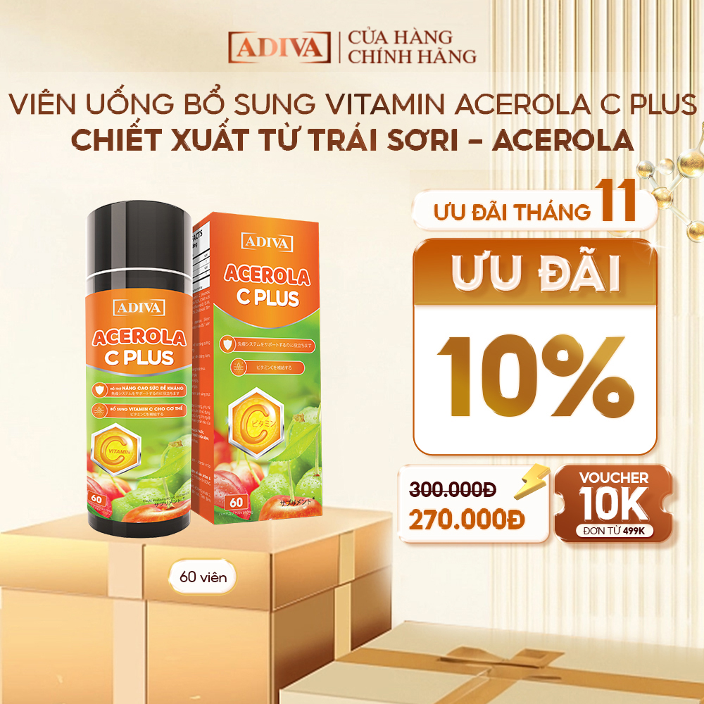 Viên Uống Bổ Sung Vitamin C ADIVA Acerola C Plus 60 Viên- Giúp Tăng Cường Sức Đề Kháng Cho Cơ Thể