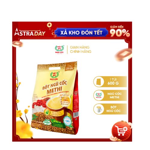 Combo 3 Bột Ngũ Cốc Methi VIỆT ĐÀI Không Đường Thích Hợp Dành Cho Người Giảm Cân Eat Clean Túi 600g