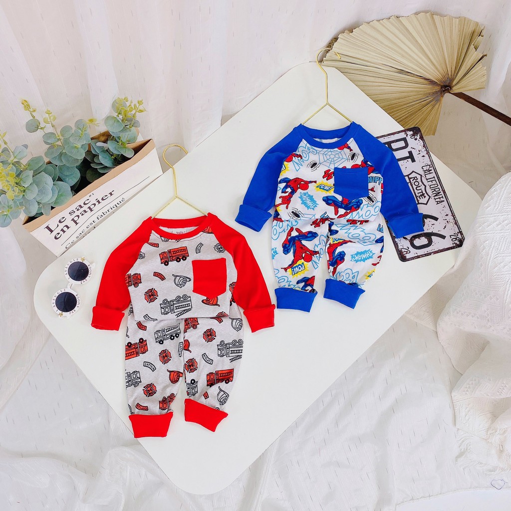 Đồ bộ bé trai, bộ ngủ dài tay cho bé trai size 5-18kg chất cotton mềm mịn mát co giãn tốt