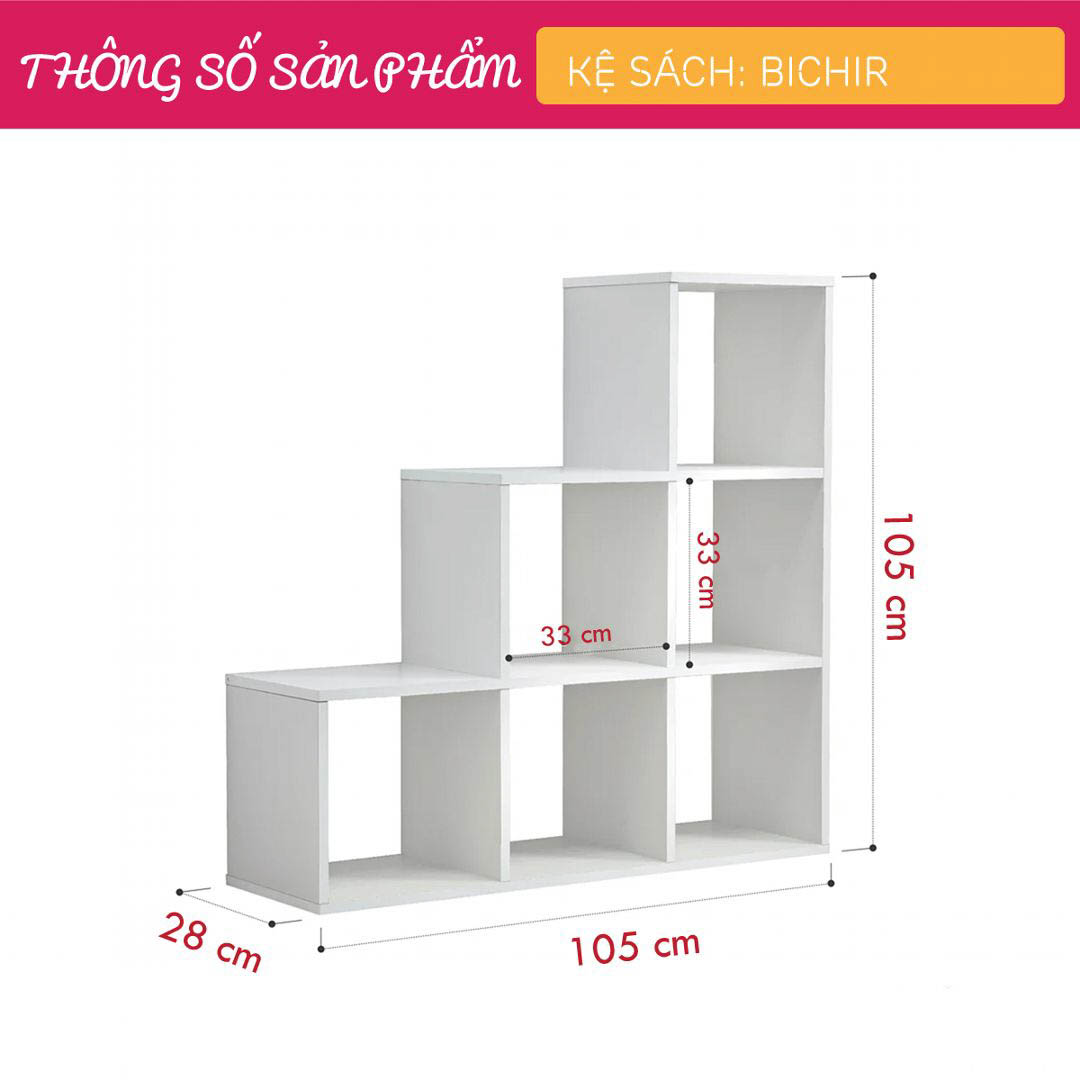 Kệ sách, kệ trang trí gỗ hiện đại SMLIFE Bichir  | Gỗ MDF dày 17mm chống ẩm | D105xR28xC105cm