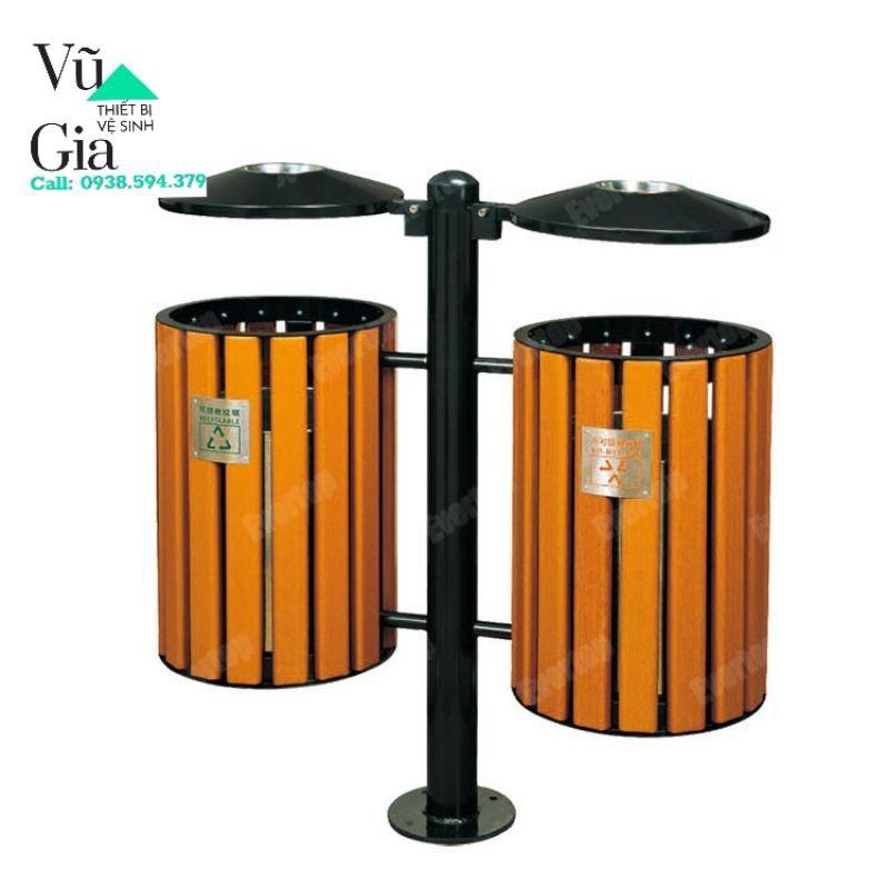 Thùng rác ngoài trời 2 ngăn, thùng rác đôi phân loại rác