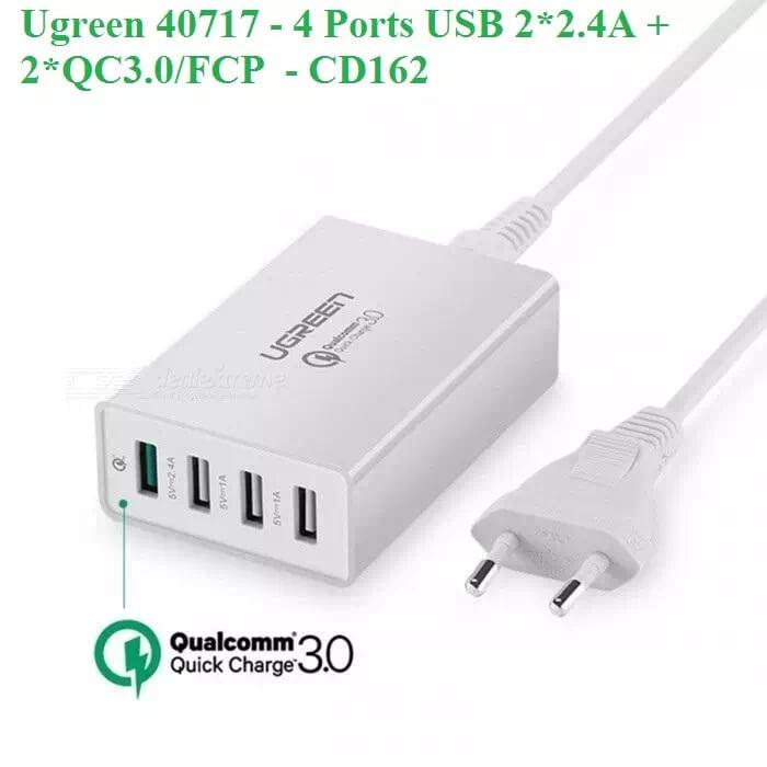 Ugreen UG40717CD162TK 60W màu Trắng Bộ sạc 4 cổng USB QC3.0 x2 + 2.4A x2 - HÀNG CHÍNH HÃNG