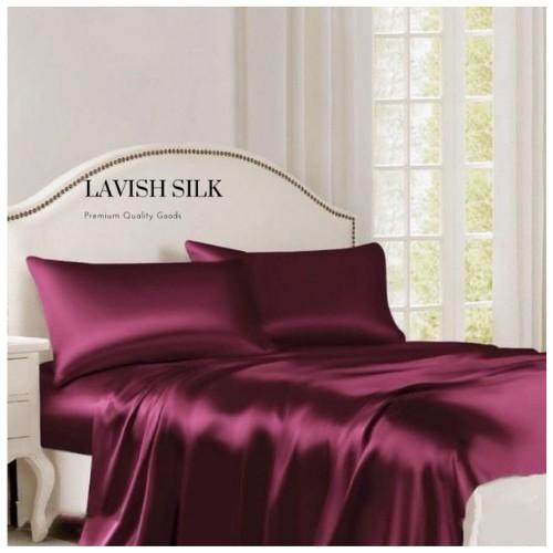 Trọn Bộ Chăn Ga Gối Lụa Lavish Silk Cao Cấp Mát Lạnh Hàng Loại 1 - Đỏ Đô