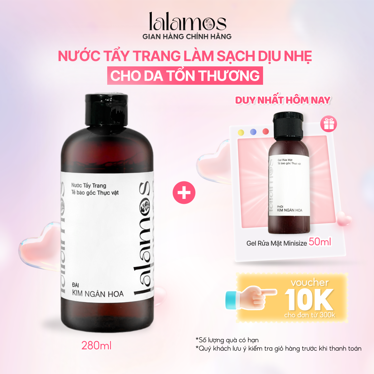 Nước Tẩy Trang Lalamos Đài Kim Ngân Hoa Sạch Sâu 280ml