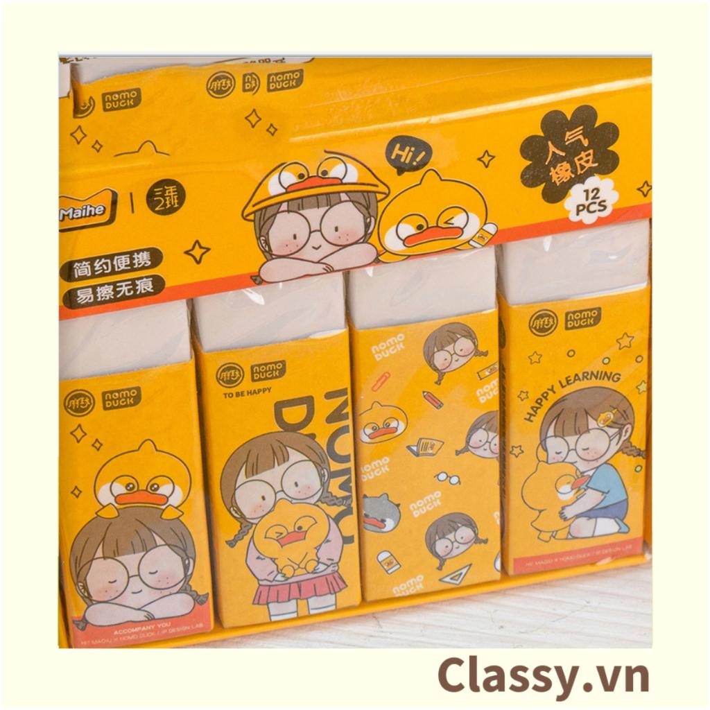 Gôm tẩy bút chì Classy hình chữ nhật, màu vàng họa tiết chibi dùng cho học sinh, sinh viên PK1329