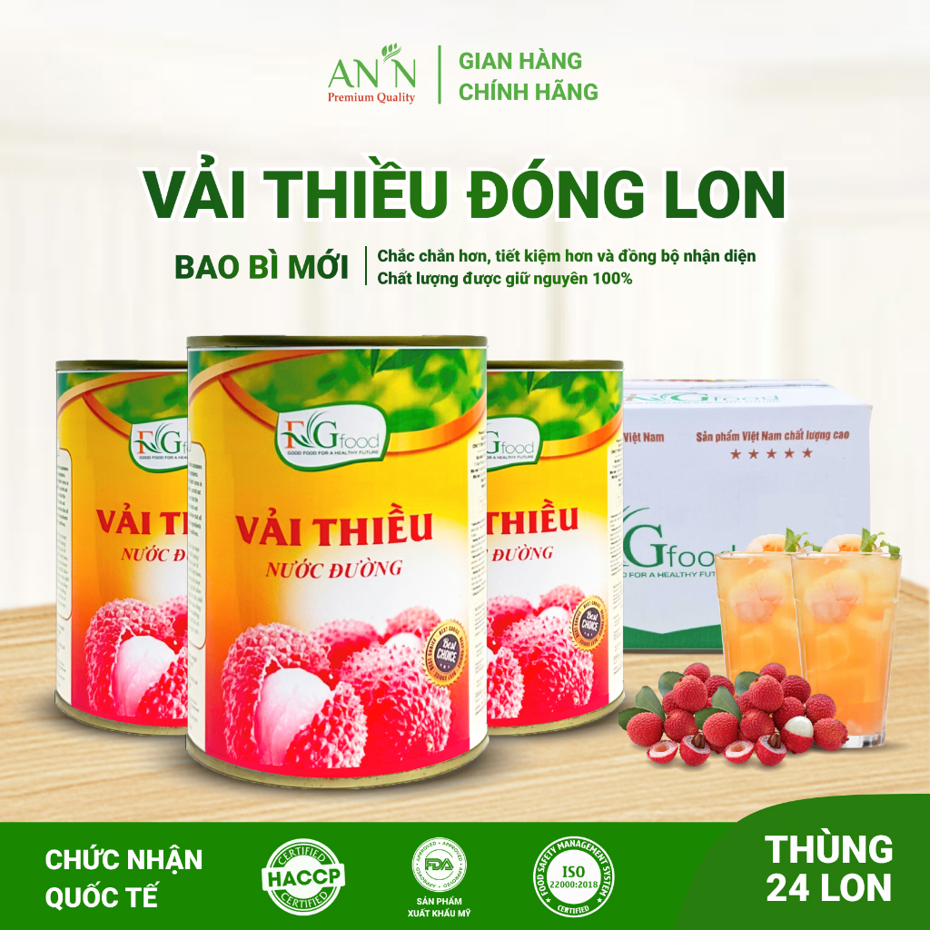 Thùng 24 Lon Vải Thiều Ngâm Nước Đường F&amp;G Loại 1 - 565gr (Date mới)