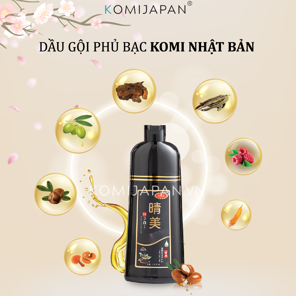 Dầu gội nhuộm tóc hữu cơ Komi Nhật Bản [Màu Nho Tím - Chai 500ml - Chính Hãng]