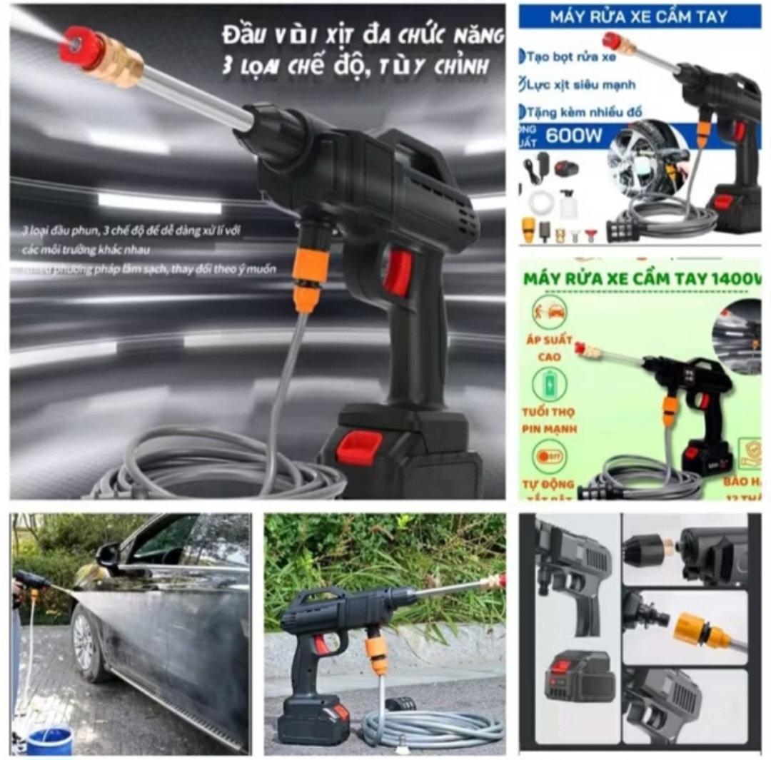 MÁY BƠM ÁP LỰC RỬA XE MÁY ÔTÔ TƯỚI CÂY PIN KHỦNG