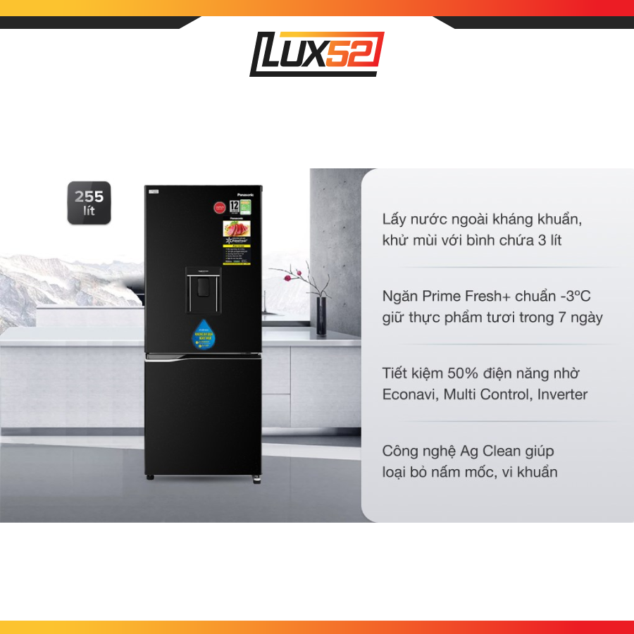 Tủ lạnh Panasonic Inverter 255 lít NR-BV280WKVN- Hàng chính hãng- Giao toàn quốc