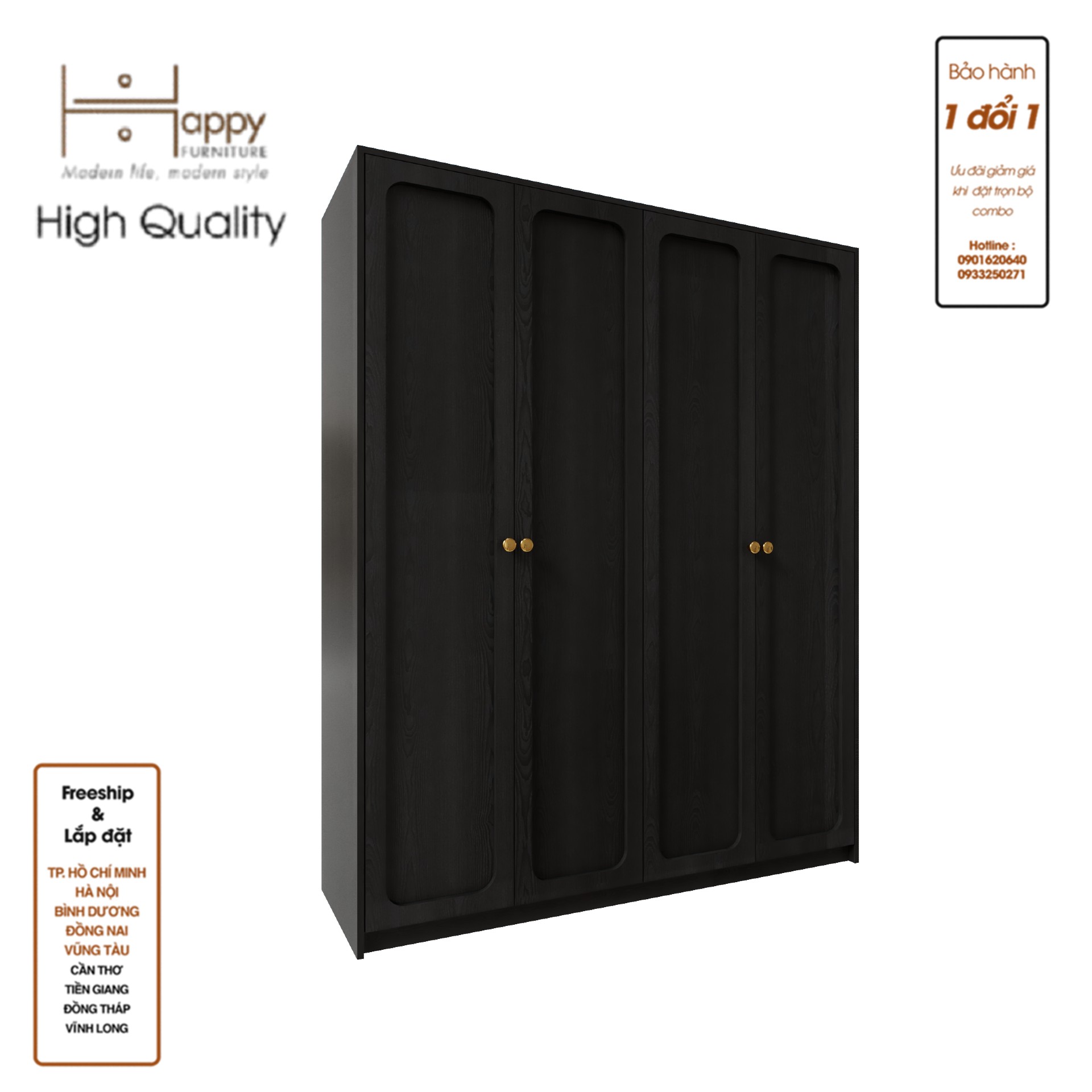 ELEGANT, Tủ quần áo 4 cửa mở 1m6x2m, 160cm x 54cm x 200cm , TCM_084
