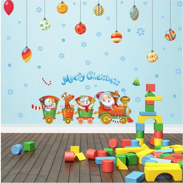 Decal trang trí tường Noel - Rèm châu sắc màu và đoàn tàu giáng sinh