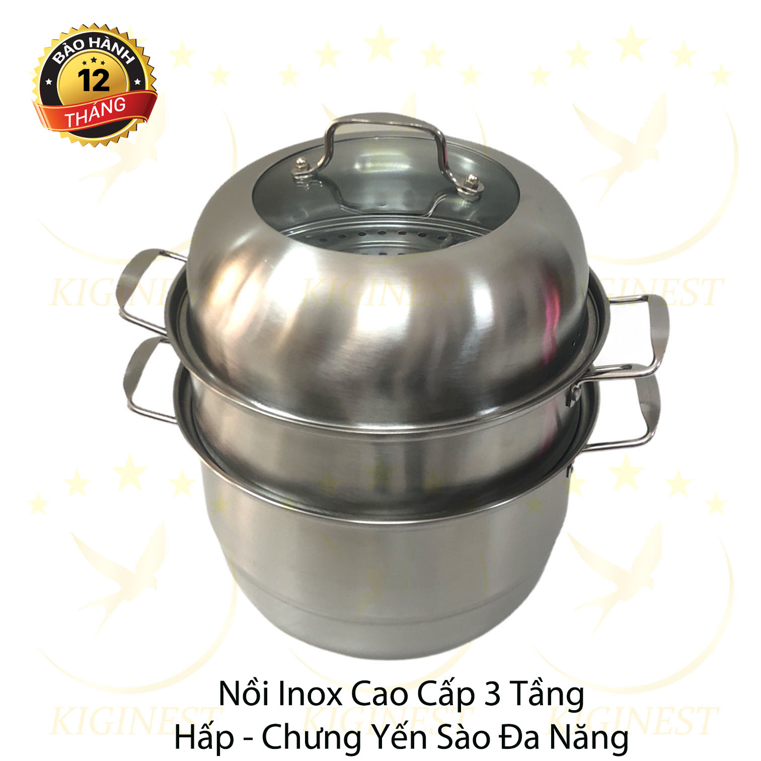 BỘ NỒI CHƯNG YẾN BẰNG INOX SÁNG - ĐA NĂNG - CHƯNG 3 TẦNG