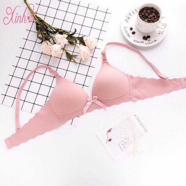 Áo Lót Nữ Đẹp ️️ Áo ngực nữ đúc su trơn - Áo lót su trơn không gọng đệm mỏng viền sóng đính nơ