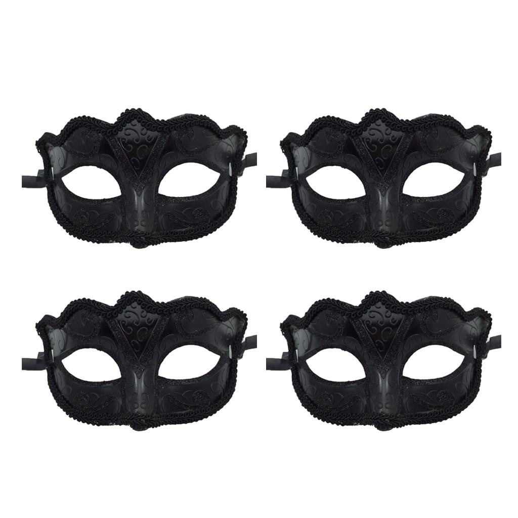 4 Pieces Women Mens Masquerade Ball Mask Venetian Party Eye Mask Black
