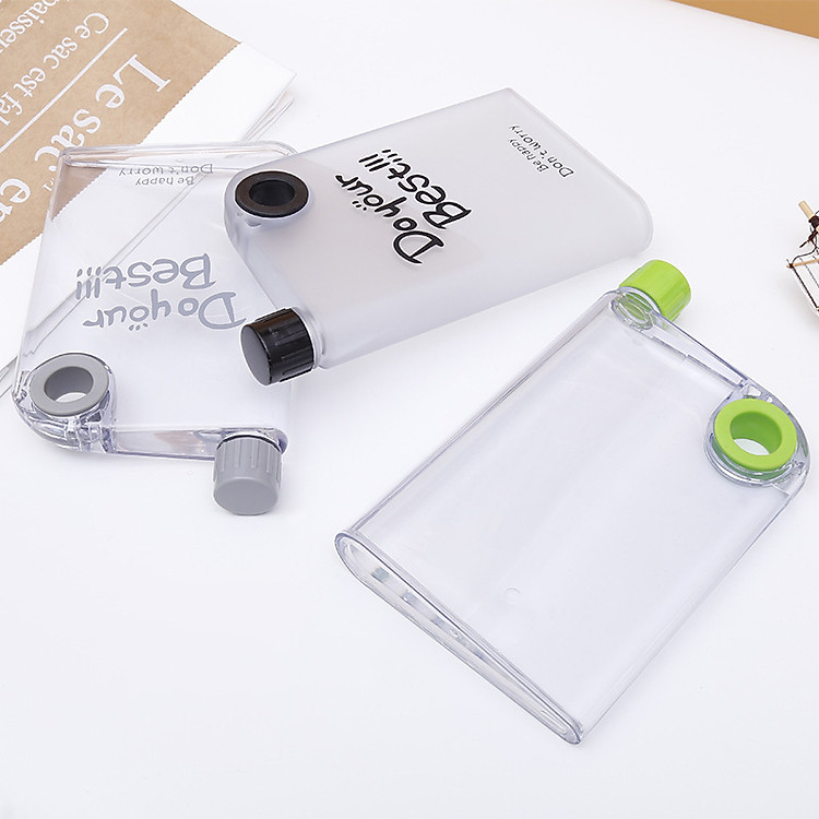 Chai Nước Bằng Nhựa Sổ Tay Sáng Tạo Chai Nước Phẳng A5 A6 Cốc Giấy Trong Suốt Không Chứa BPA Cốc Ấm Nước Mờ Cầm Tay