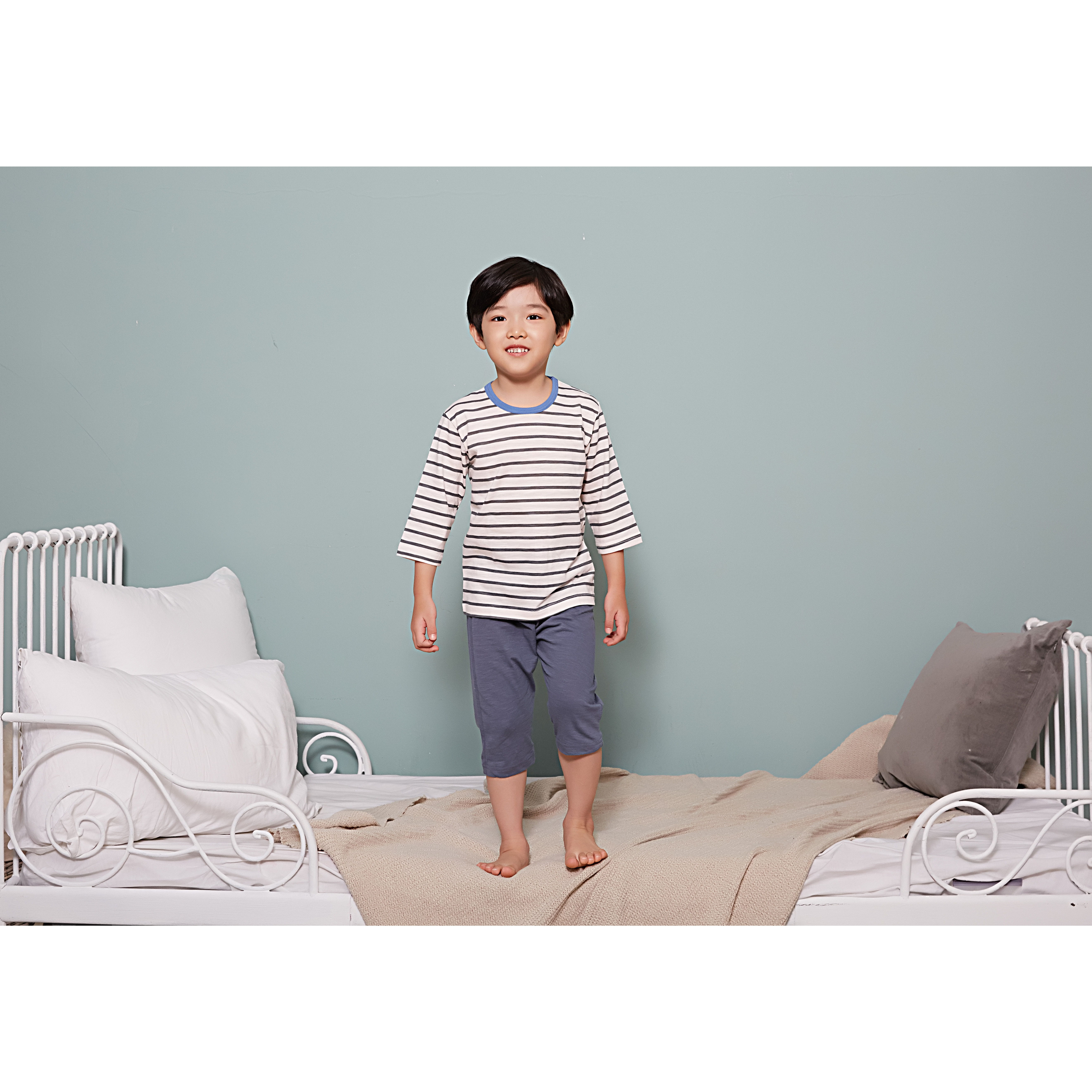 Bộ ngủ lửng cho bé Olomimi Hàn Quốc SS20 Stripe Blue   - 100% cotton