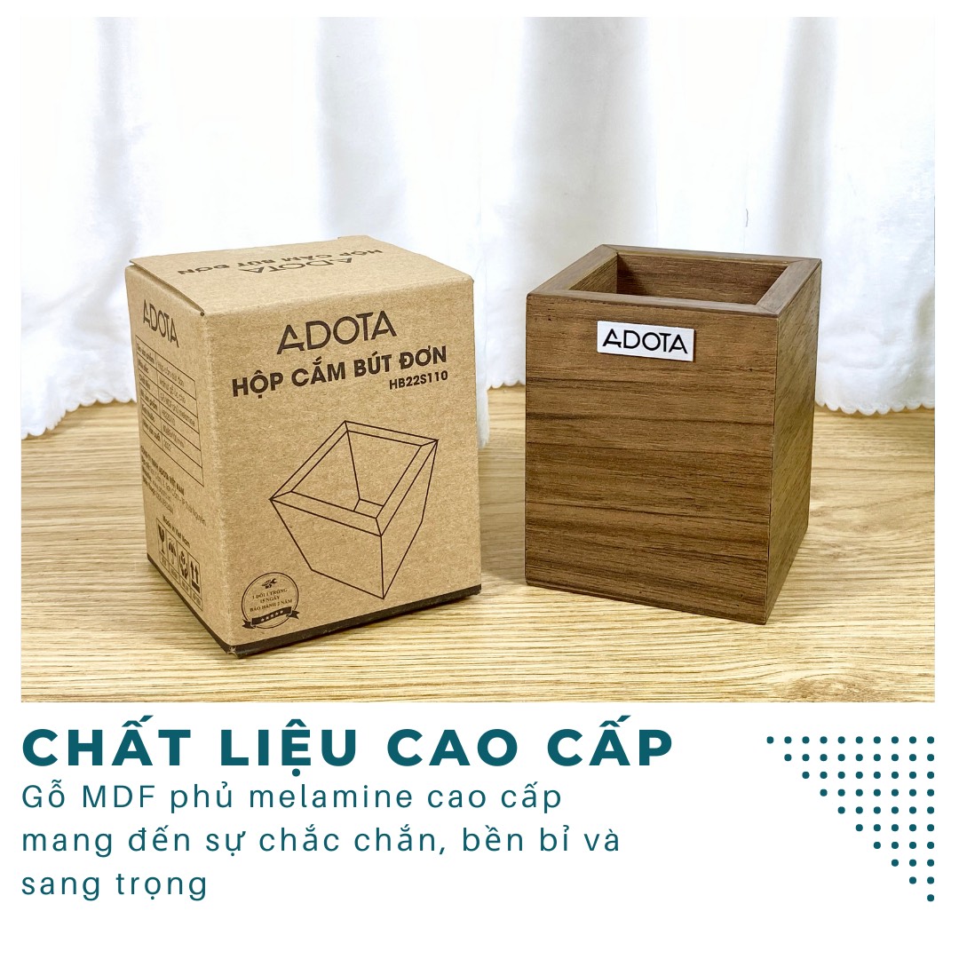 Hộp cắm bút đơn bằng gỗ, ống đựng bút để bàn làm việc cao cấp phong cách sang trọng ADOTA HB22S110