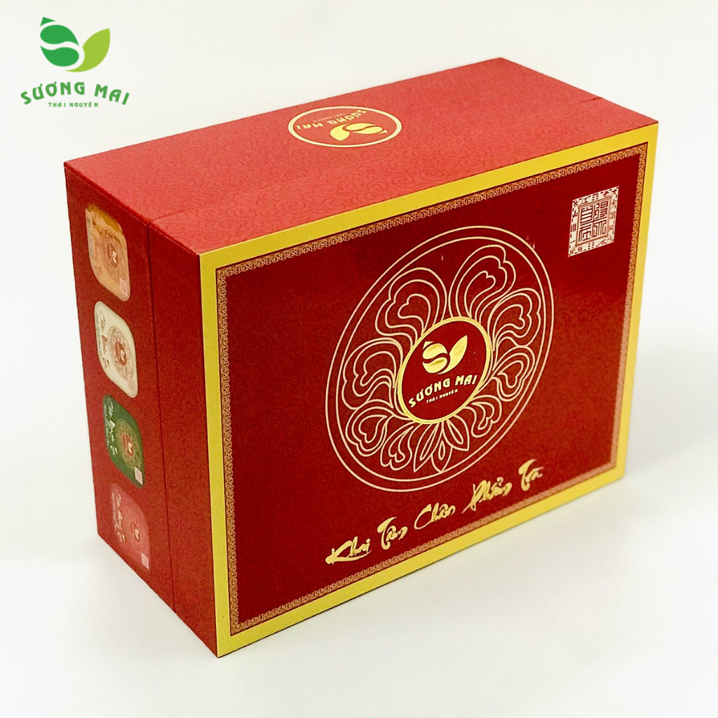 Hộp trà xanh Tân Cương Sương Mai 200g – 2 hộp sắt vuông Xanh và Trắng
