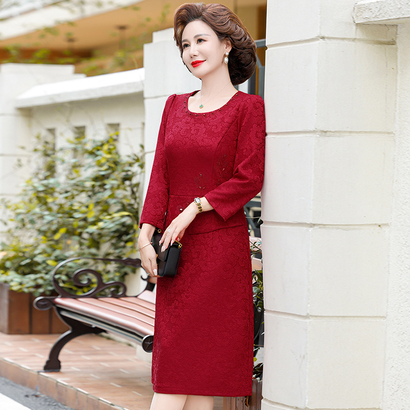 Váy Đầm Đỏ Trung Niên Dự Tiệc Cưới Sang Trọng VH32 - Hàng Quảng Châu Cao Cấp