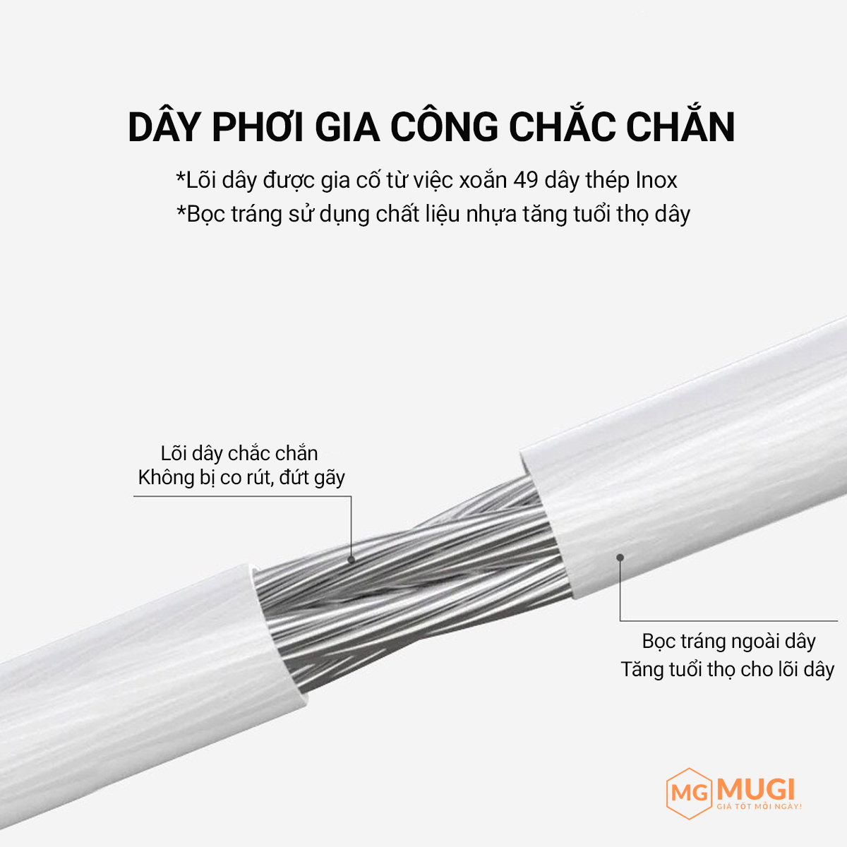 Dây phơi quần áo, dây phơi đồ thông minh gắn tường tiện lợi - MUGI