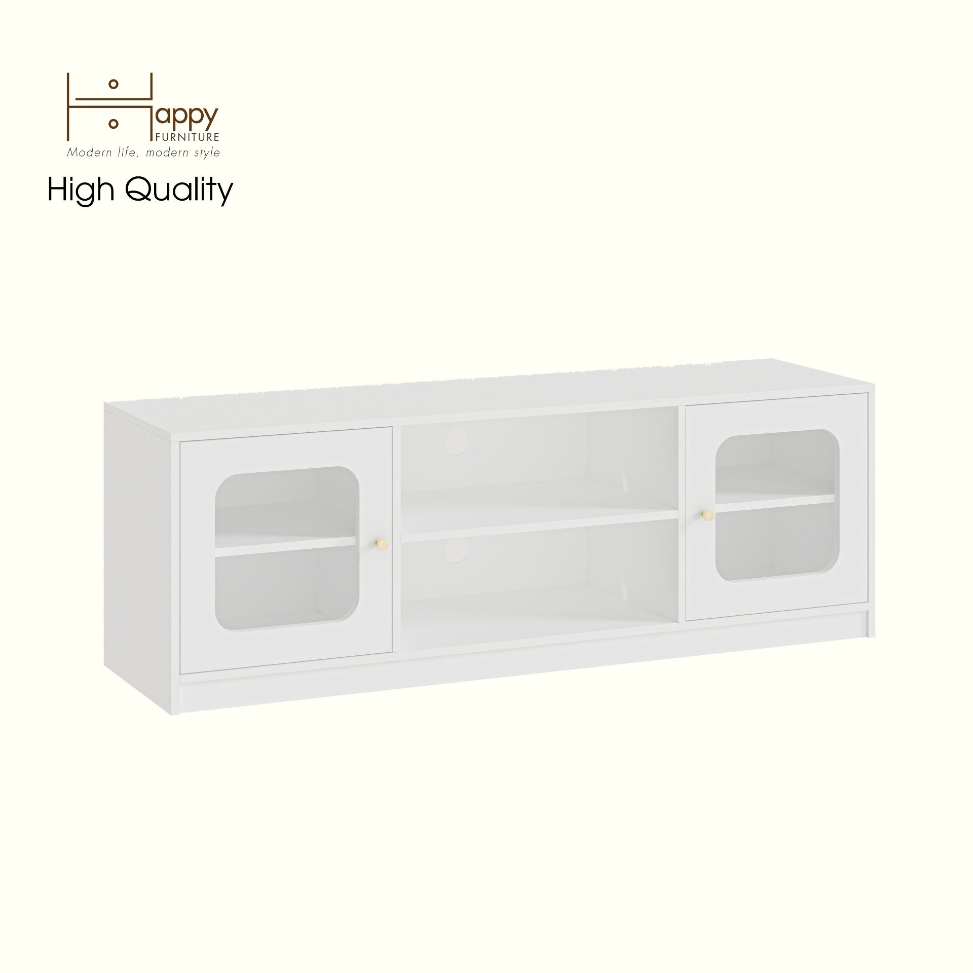 HAPPY FURNITURE , Kệ TV 2 cửa kính - NOAH , KTV_108 , 160cm x 45cm x 55cm DxRxC