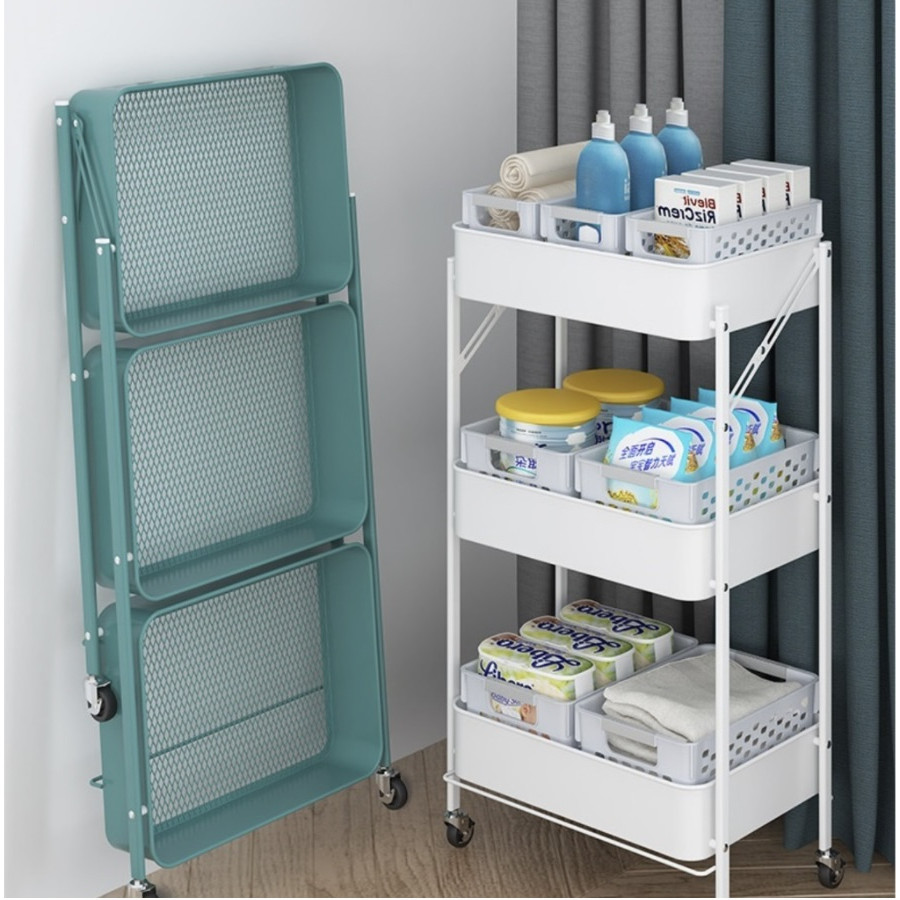 Kệ 3 tầng đựng đồ có bánh xe đựng đồ góc bếp Oritatami