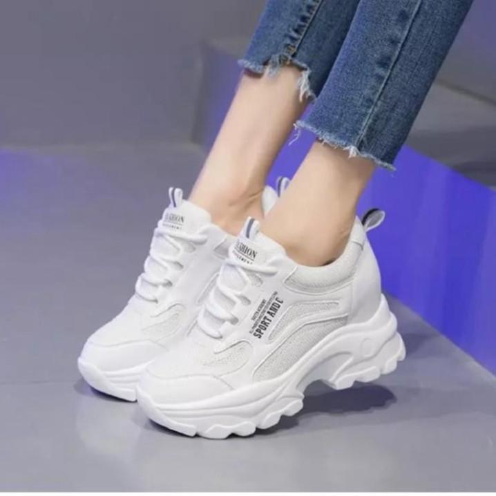 Giày Sneaker Nữ, Giày Thể Thao Nữ Giày Thể Thao Nữ Độn Đế 4-5Cm Mùa Xuân Thu Hàn Quốc Màu Trắng Giá Tốt Bảo Hàn