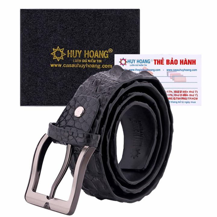 HT4847 - Dây nịt nam da cá sấu Huy Hoàng nguyên con 4P bát gài màu đen