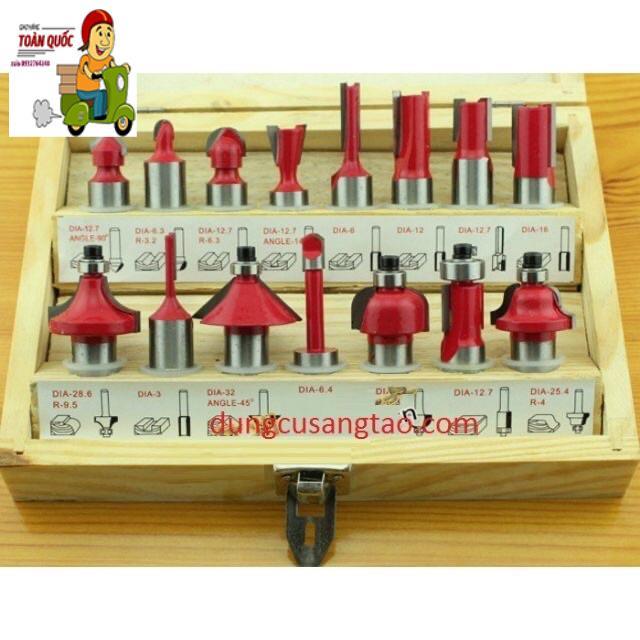 Bộ mũi phay gỗ 15 chi tiết chân 6.35mm