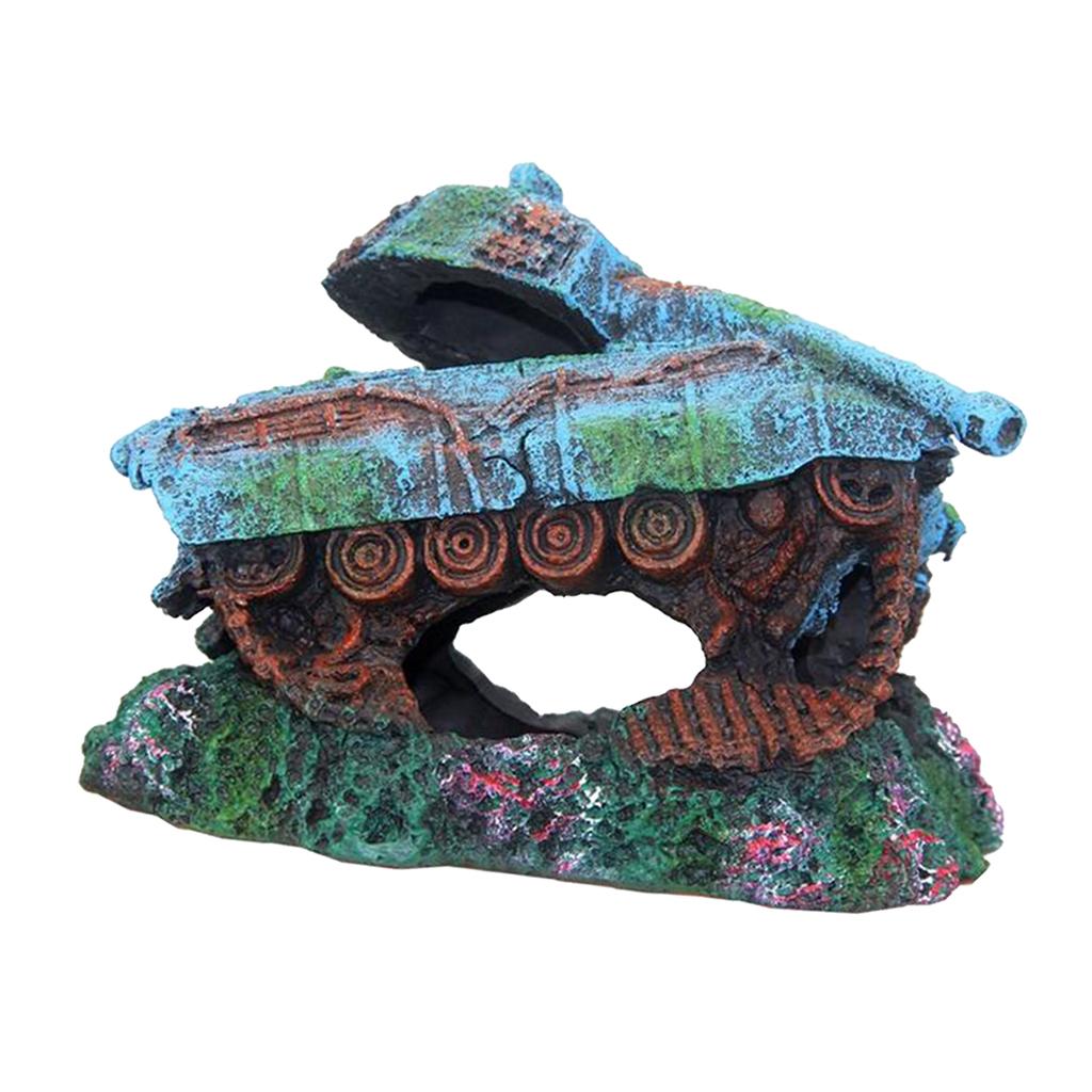 Sáng Tạo Xe Tăng Tàu Chiến Bị Đánh Chìm Hồ Cá Trang Trí Bể Cá Cảnh Vật Trang Trí