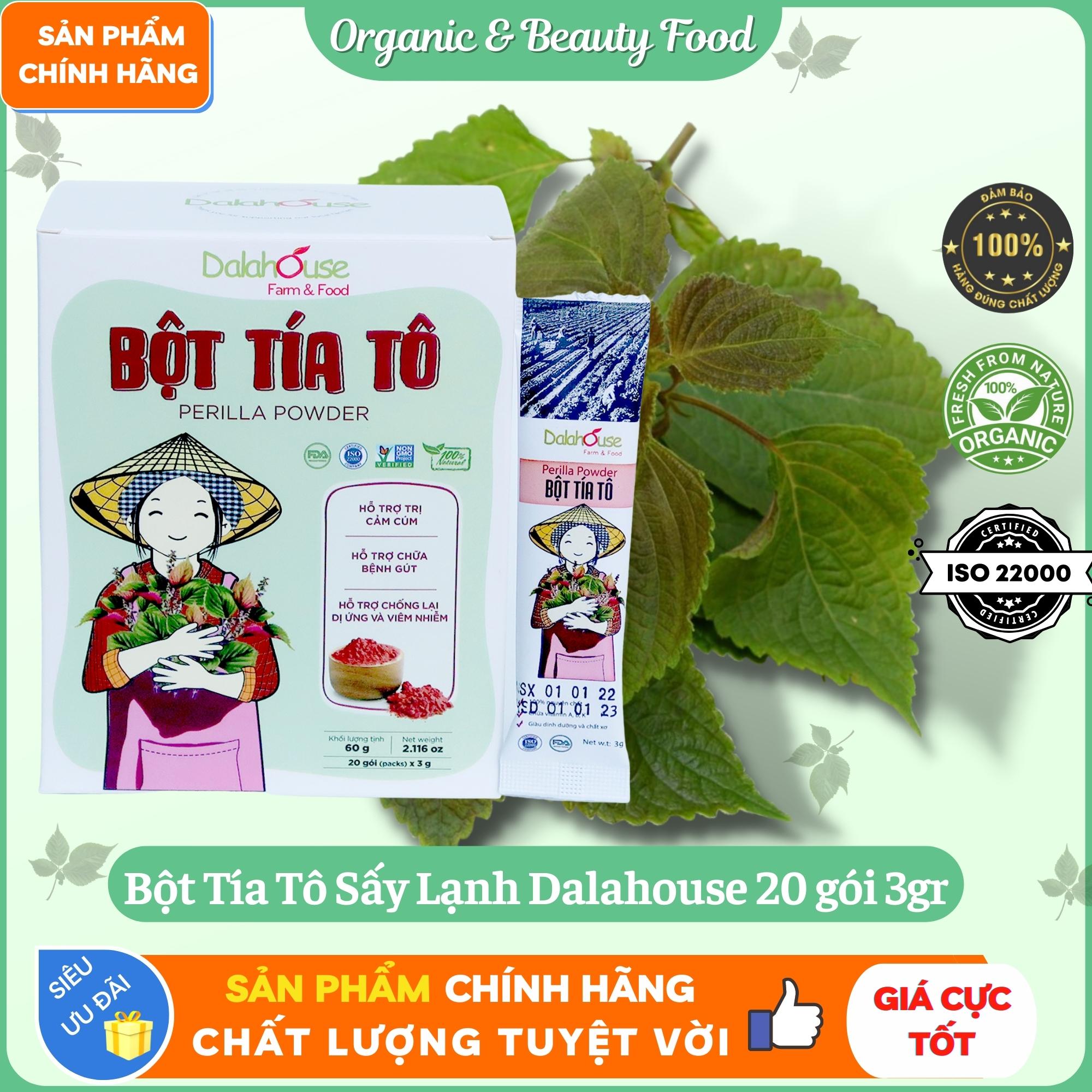 Bột Tía Tô Hữu Cơ Sấy Lạnh Nguyên Chất Dalahouse - Hộp 20 gói 3gr - Hỗ trợ điều trị bệnh Gút - Hỗ trợ làm sáng da, thải độc - Hỗ trợ điều trọ cảm cúm.