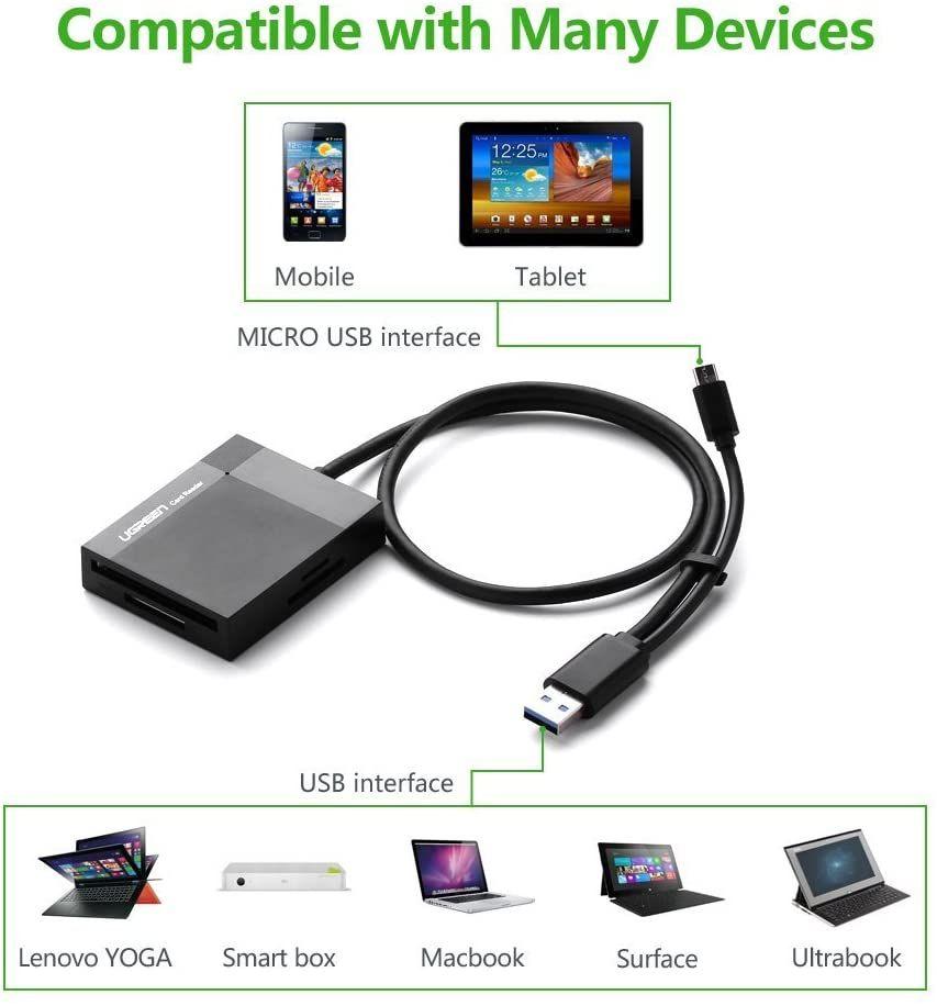 Ugreen UG30334CR125TK 1M màu đen đầu đọc thẻ USB 3.0 All in One có OTG cổng micro cho android - HÀNG CHÍNH HÃNG