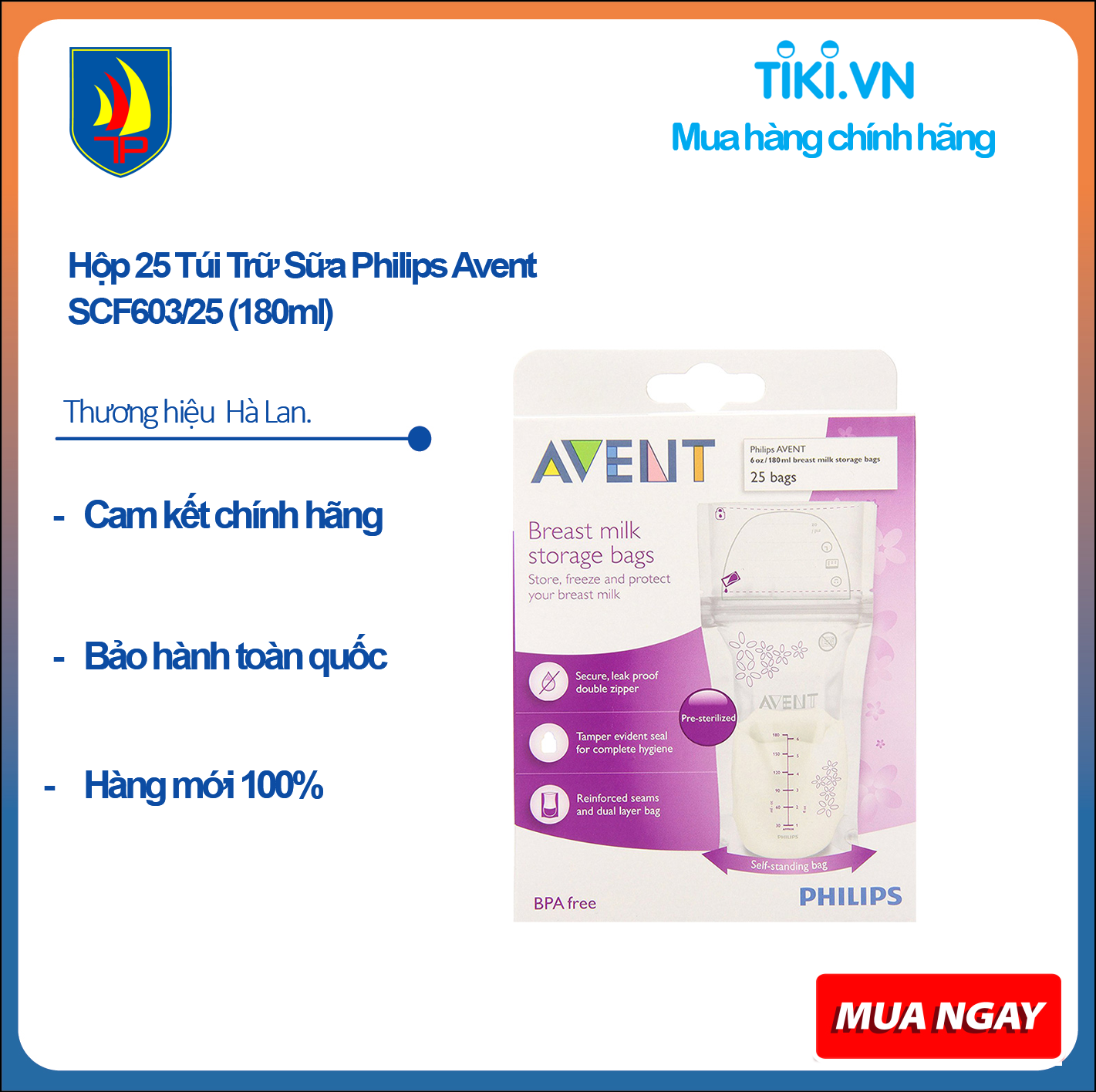 Hộp 25 Túi Trữ Sữa Philips Avent SCF603/25 (180ml)