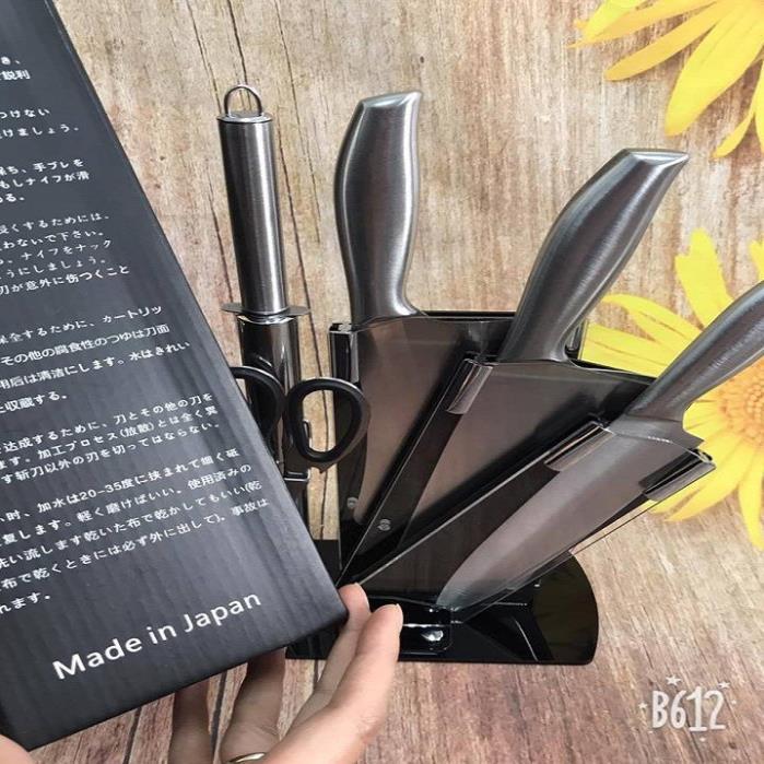 Bộ dao Nhật 6 món kèm khay đựng, Dao đúc nguyên khối, bền đẹp