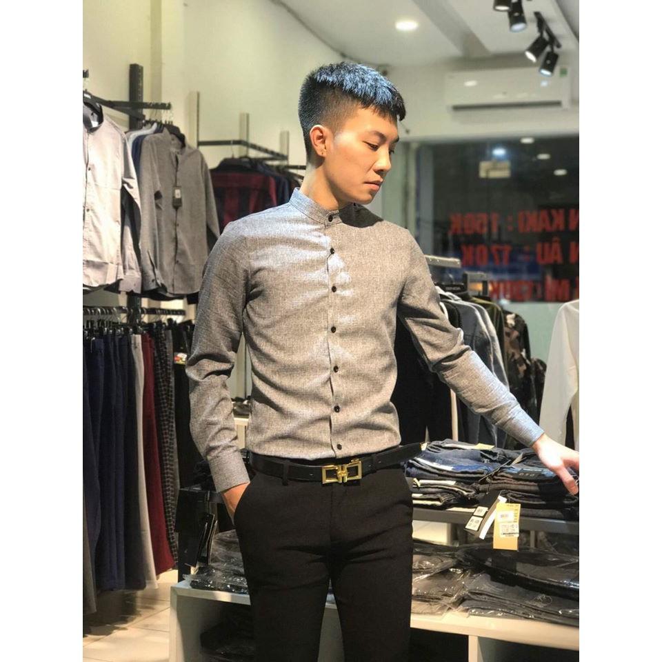 Áo Sơ Mi Nam Xám Cổ Tàu -