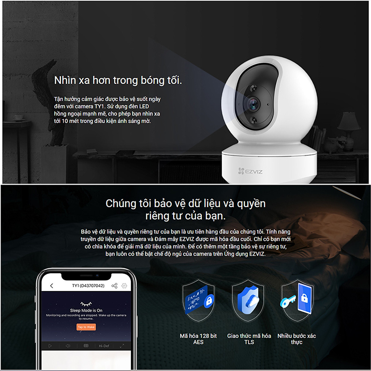 Camera Wifi EZVIZ TY1 4MP Độ Phân Giải 2K, Lắp Trong Nhà, Quay 360 Độ, Âm Thanh Đàm Thoại 2 Chiều, Hỗ Trợ Thẻ Nhớ Lên Đến 256GB - Hàng Chính Hãng