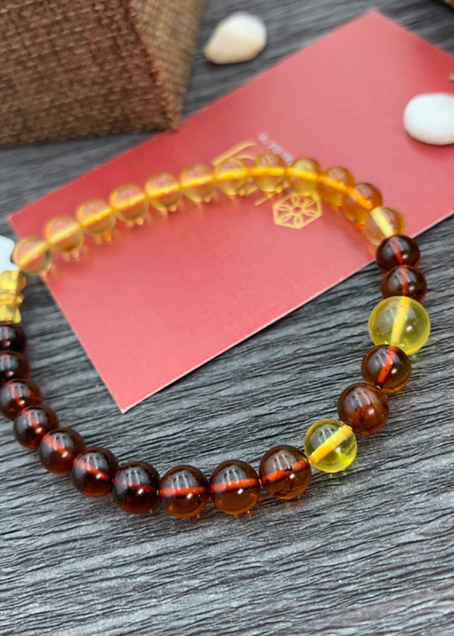 Vòng Tay Hổ Phách Nga Trẻ Em Hạt Tròn Vàng Nâu