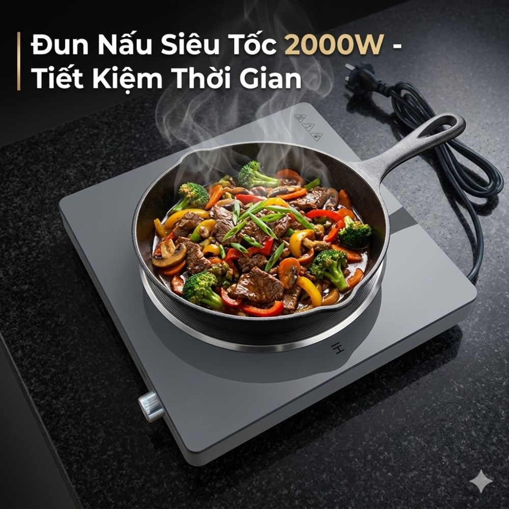 Bếp Từ Đơn Mishio MK448 Công Suất 2000W - Mặt Kính Kanger Hạng A - hàng chính hãng