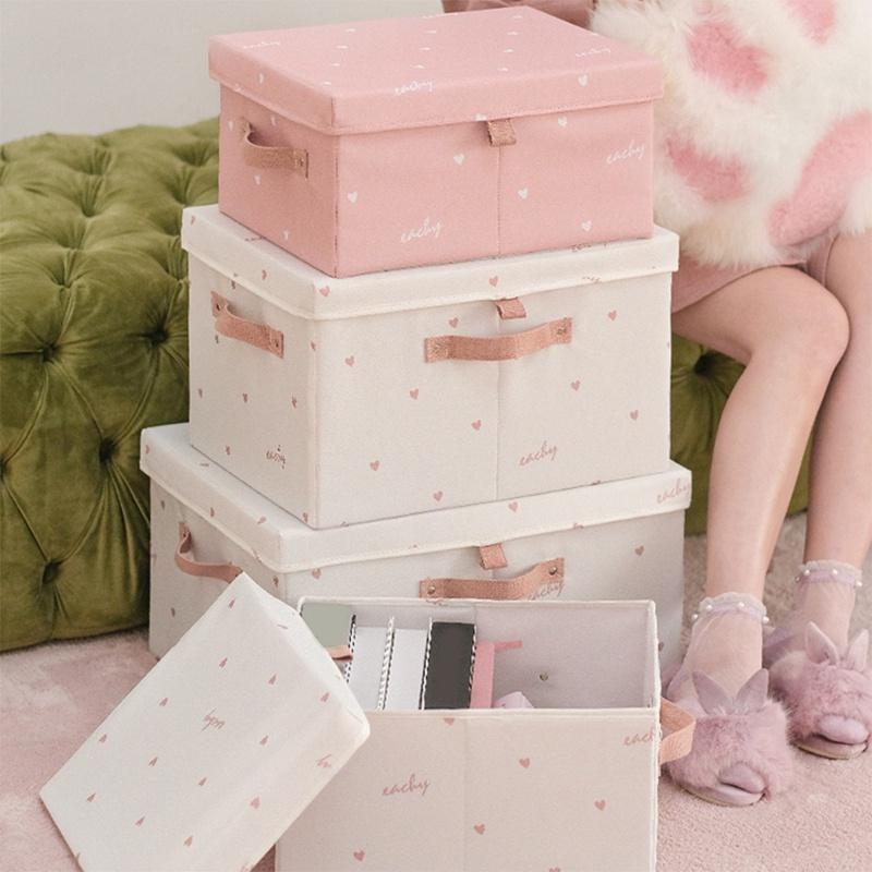 Large Capacity Storage Boxes with Lids Folding Storage Box Closet Organizer Clothes Toys Sundries Organizer Box(Pink)