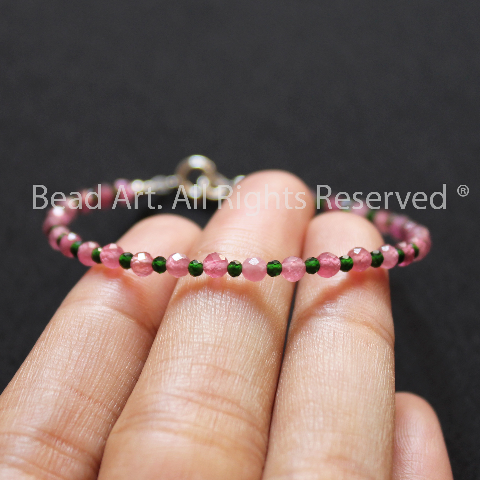 Vòng Tay 3MM Tourmaline Hồng Loại AAA Và Đá Lục Bảo , Mệnh Hoả, Thổ, Vòng Tay Phong Thuỷ, Lắc Tay - Bead Art
