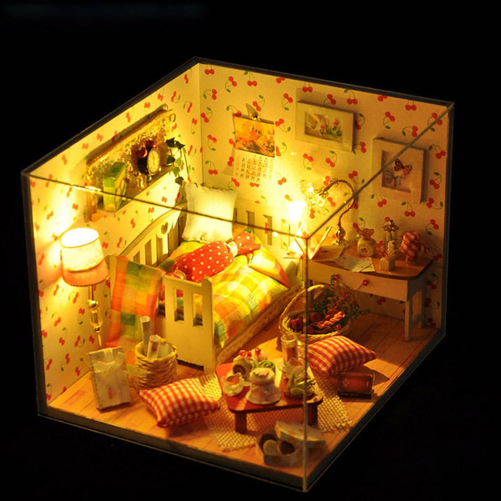 LED Light Miniature DollHouse Creative Dustproof Cover Kit Festival Gift