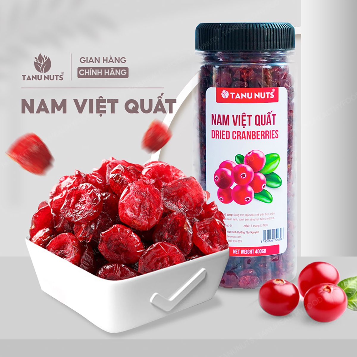 Nam việt quất Mỹ sấy khô không đường TANU NUTS phù hợp với người ăn kiêng, giảm cân 400g