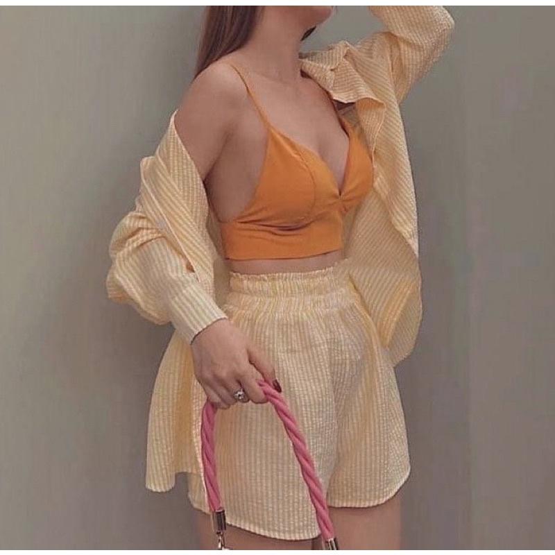 Set 3 món sơmi ngoài crop 2s cúp ngực quần short